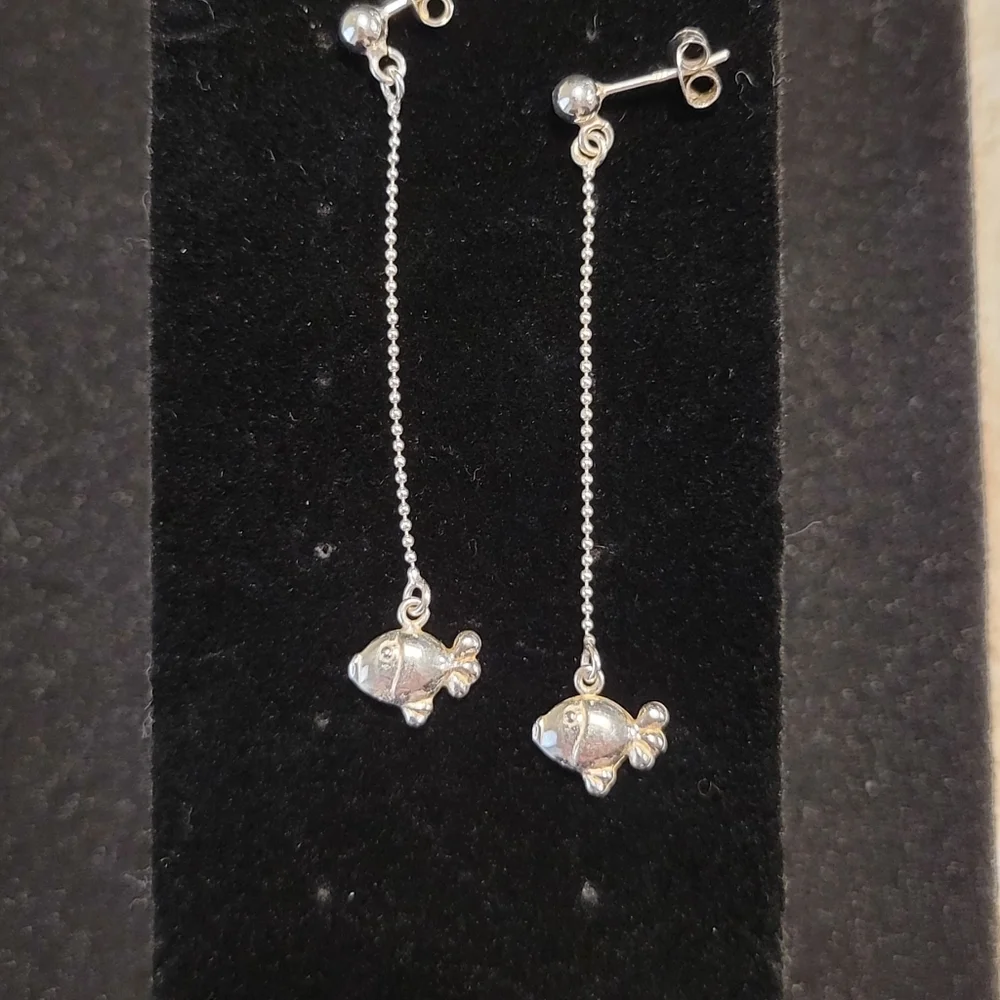 Sterling Silver Fish on the Line Earrings